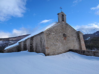 Image showing Provence chapel in a snowy landscape