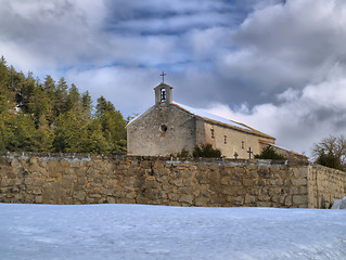 Image showing Provence chapel in a snowy landscape