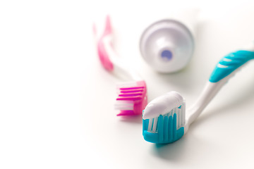 Image showing toothpaste and toothbrushes