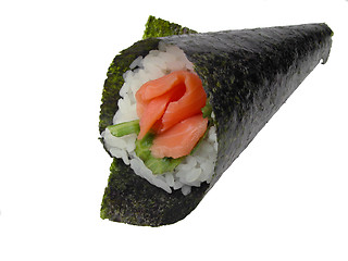 Image showing Hand roll salmon sushi
