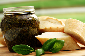 Image showing baguette and pesto