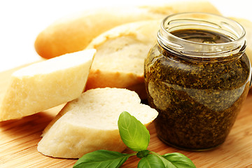 Image showing baguette and pesto