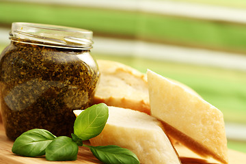 Image showing baguette and pesto