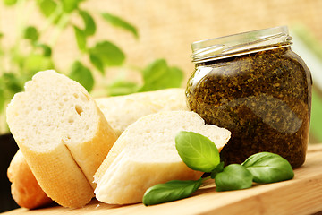 Image showing baguette and pesto