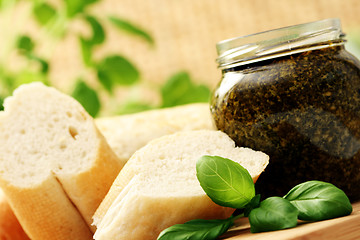 Image showing baguette and pesto