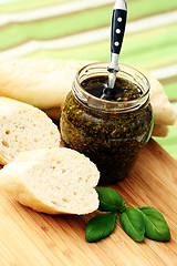 Image showing baguette and pesto