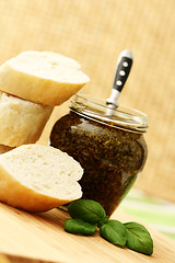 Image showing baguette and pesto