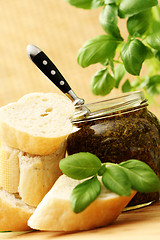 Image showing baguette and pesto