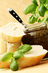 Image showing baguette and pesto