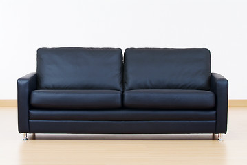 Image showing Black leather sofa