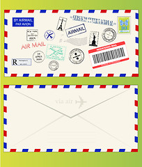 Image showing Air mail envelope with postal stamps