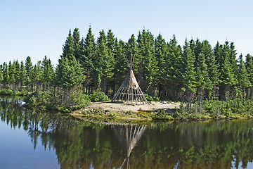 Image showing Native American tipi on a lakeshore