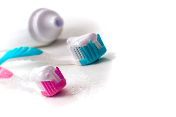 Image showing toothpaste and toothbrushes