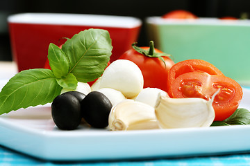 Image showing mozzarella and cherry tomatoes