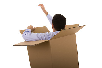 Image showing businessman in a cardboard box