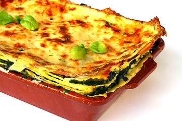 Image showing Vegetarian lasagna with ricotta cheese spinach filling 