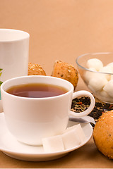 Image showing cup of tea, mozzarella and bread