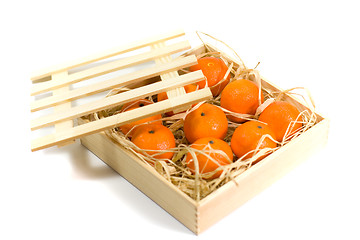 Image showing tangerines in wooden box