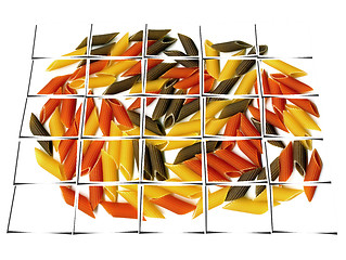 Image showing three colour penne italian pasta collage