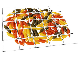 Image showing three colour penne italian pasta collage