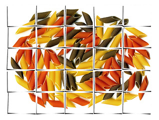 Image showing three colour penne italian pasta collage