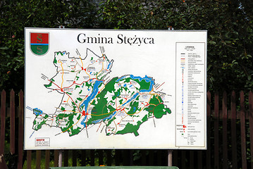 Image showing Sign with map showing routes in Kaszuby, Poland