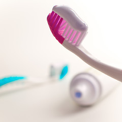 Image showing toothbrushes and toothpaste