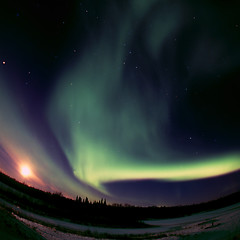 Image showing Full Moon meets Aurora Borealis