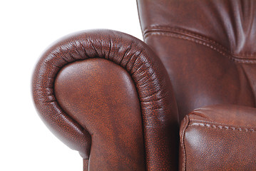 Image showing Detail of brown leather recliner
