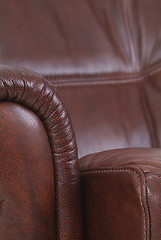 Image showing Detail of brown leather, luxury recliner