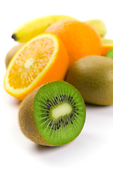 Image showing kiwi, oranges and bananas