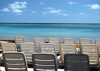 Image showing Chairs at a hotel in front of a tropical beach in Brazil