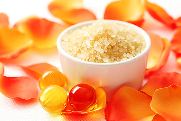 Image showing bath salt with rose petal