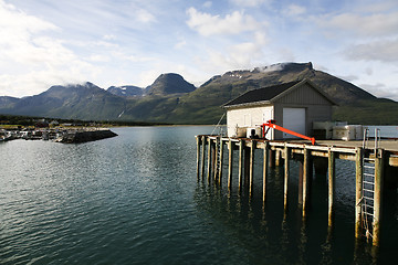 Image showing Mountains and Pier