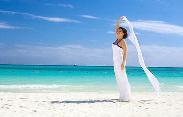 Image showing happy woman with white sarong