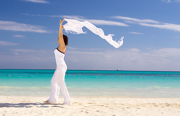 Image showing happy woman with white sarong