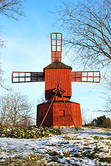 Image showing Red Wooden Windmill