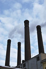 Image showing Ancient Brick Chimneys of Power Station