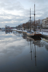 Image showing Sailing Boat and Reflection in Water.