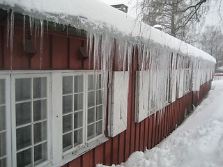 Image showing Ice hanging from roof