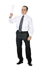 Image showing Businessman with rolled paper
