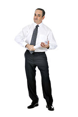 Image showing Businessman with rolled paper