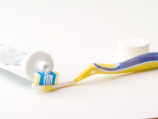 Image showing Dental - Toothbrush and toothpaste with copyspace