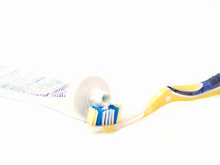 Image showing Modern tooth brush and toothpaste isolated on white