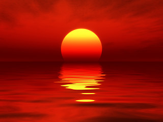 Image showing ocean sunset red