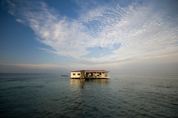 Image showing restaurant building on stilts on sea Caribbean Nicaragua