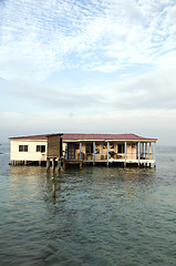 Image showing restaurant building on stilts on sea Caribbean Nicaragua