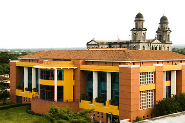 Image showing Presidential office la casa de los pueblos and old cathedral man