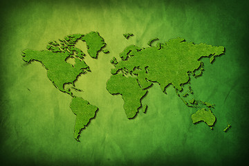 Image showing Global map with grass texture 