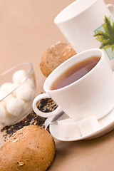 Image showing tea, mozzarella and bread